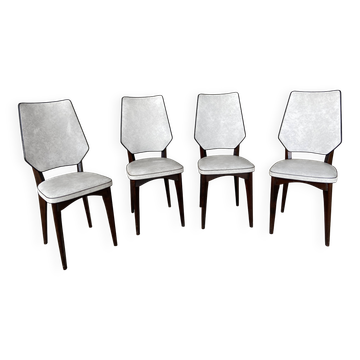 Set de 4 élégantes chaises françaises style scandinave vintage 1960 simili