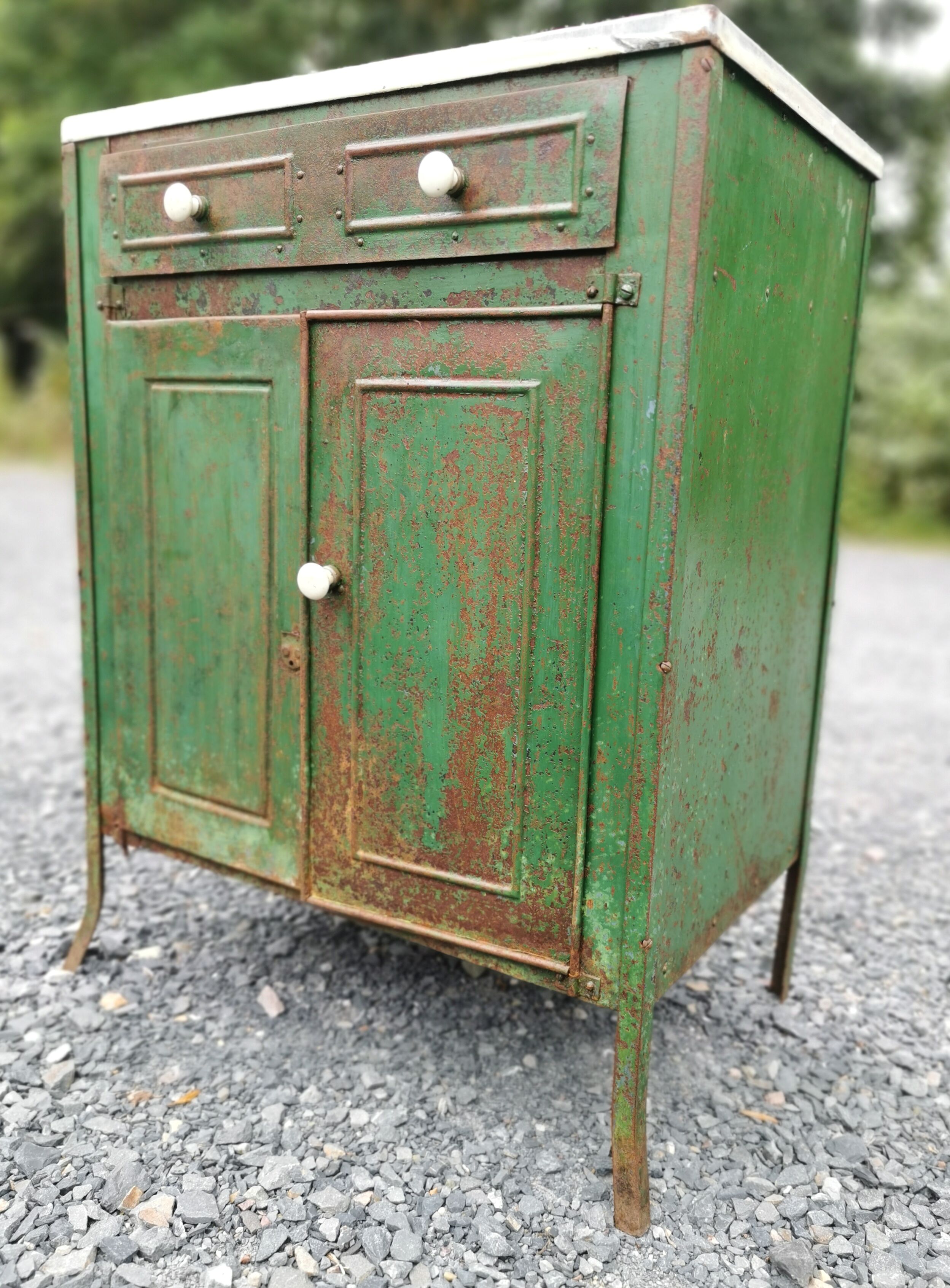 Patinated metal furniture