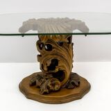 Mid-Century Modern Italian Carved Wood Base Large Curls and Leaves table