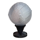 Art Deco ball lamp, pressed moulded glass, signed Muller.