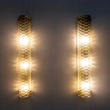 Pair of Modern Italian Brass and Murano Glass Textured Light Green Wall Sconce