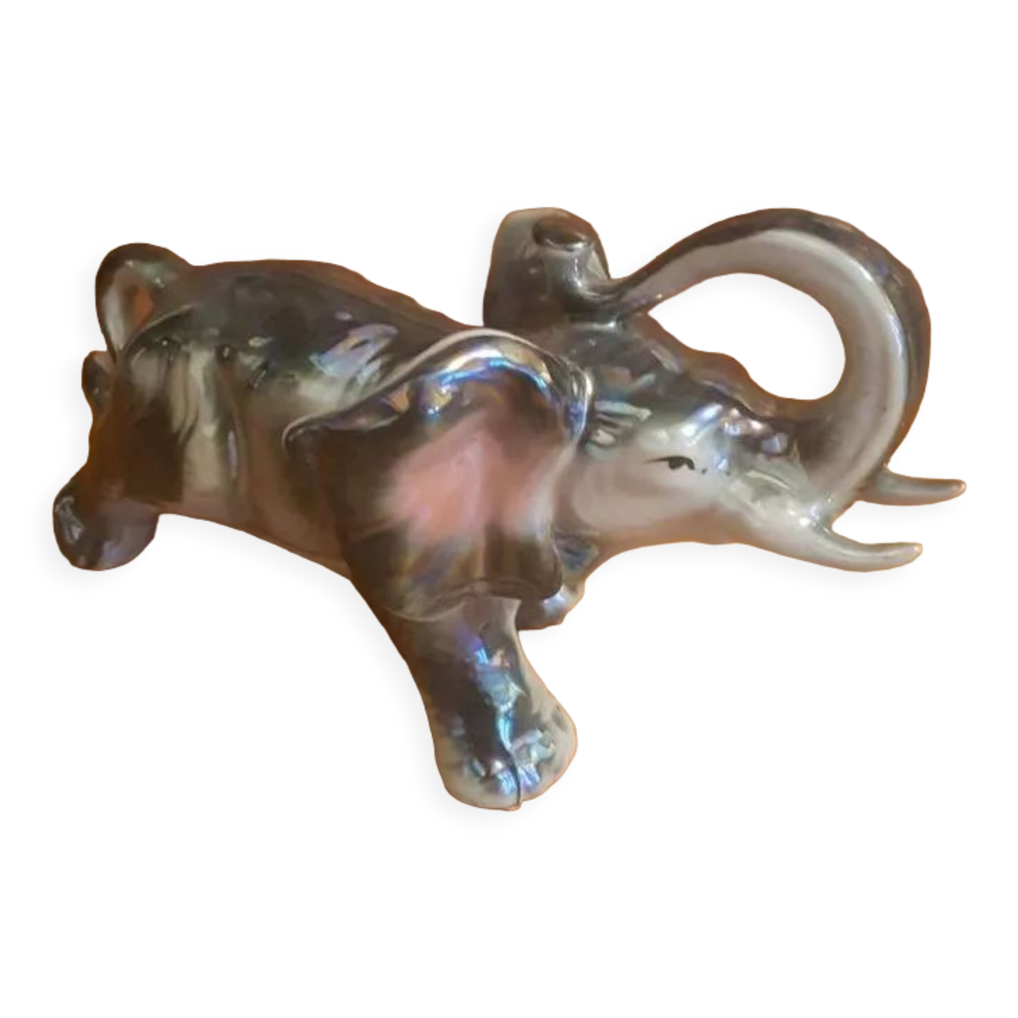 Vintage elephant in iridescent Art Deco ceramic