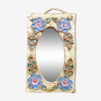 Flower-decorated sandstone mirror, circa 1970