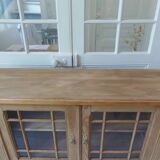Console, shallow sideboard in waxed finish oak, 2 glass doors, 1 shelf.
