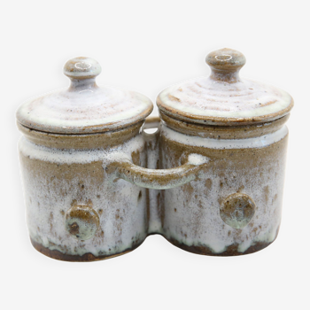 Double pot en grès émaillé gris de la poterie de la Vallée Noire