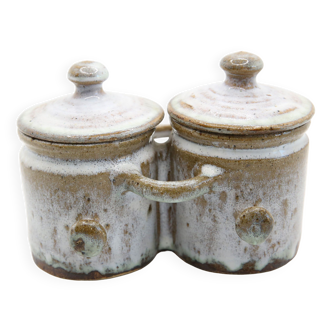 Double pot en grès émaillé gris de la poterie de la Vallée Noire