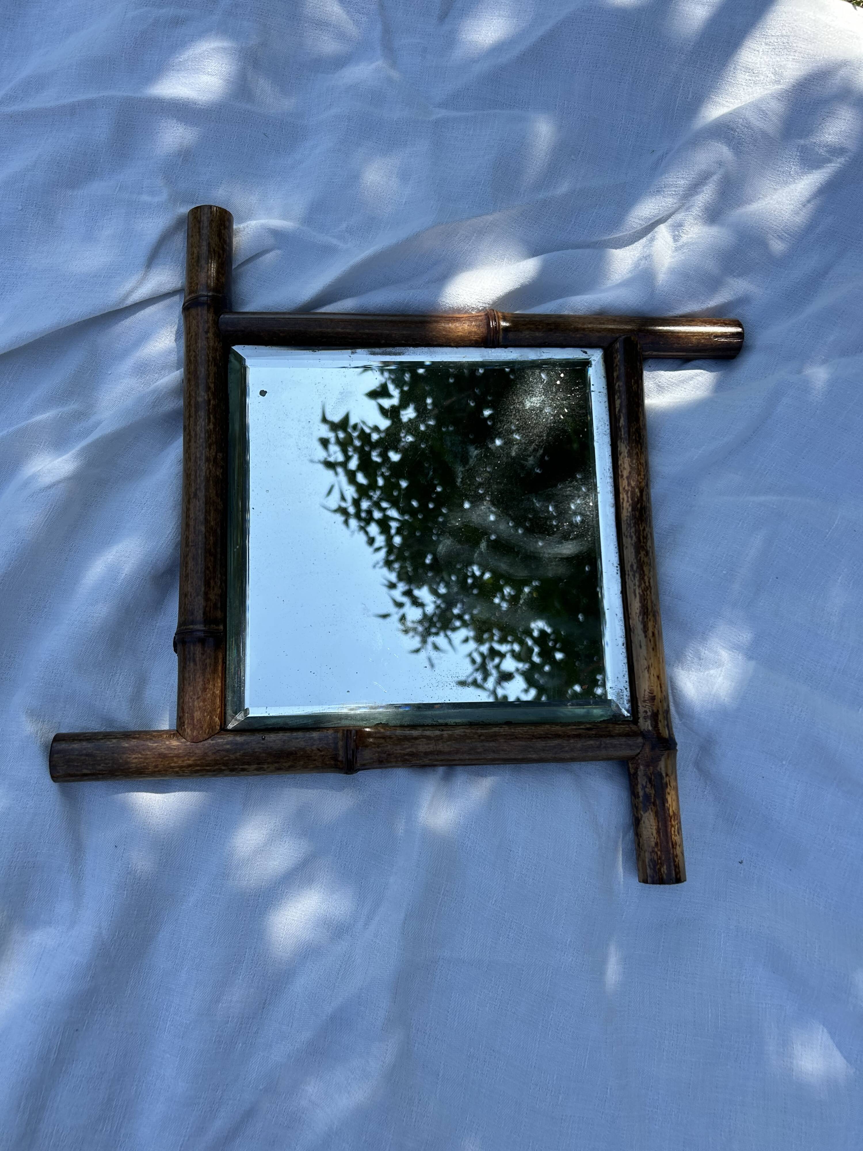 Miroir "bambou" miroir biseauté début XXeme