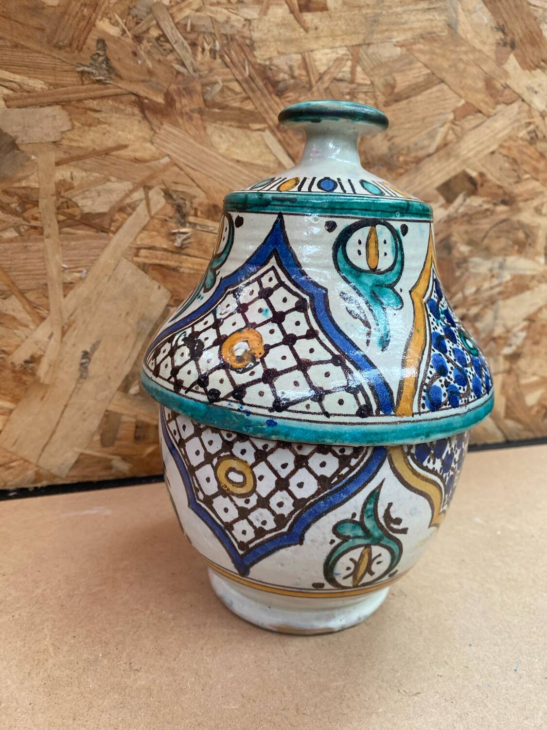 Old Butter Jar Jobbana Morocco Polychrome Earthenware XIXth Century Vintage #B082
