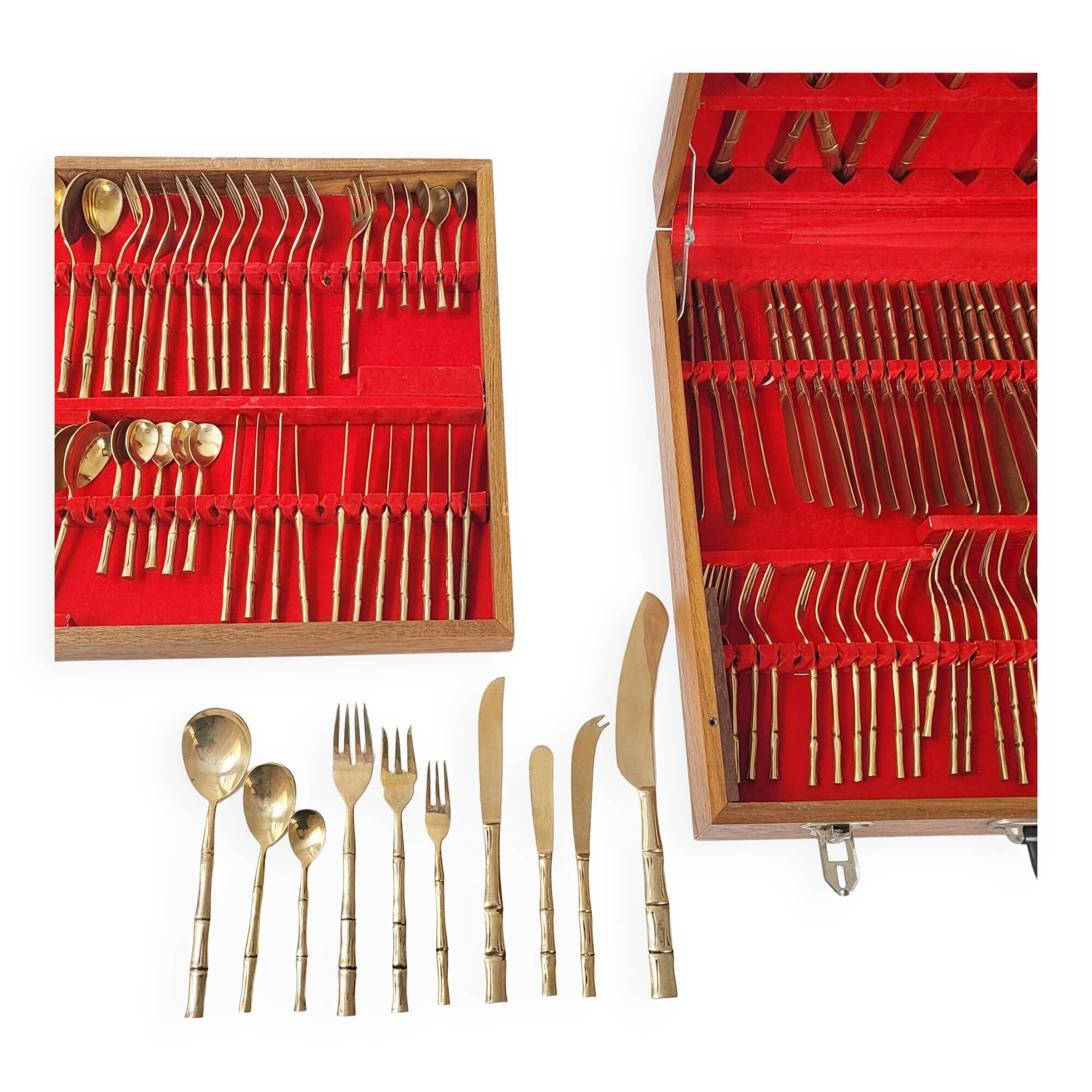 Cutlery set imitation bamboo 144 pieces vintage 1950