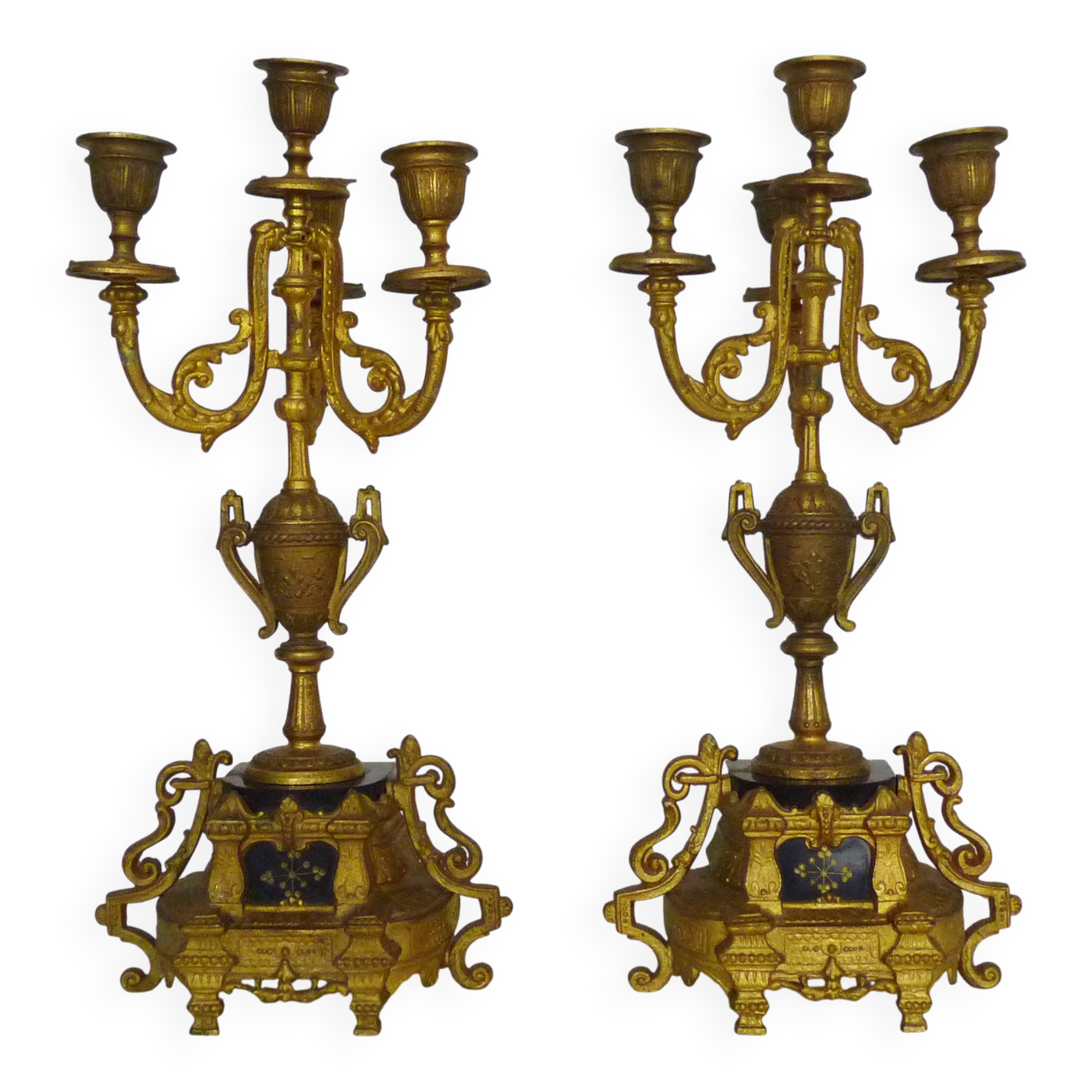 Paire de candélabres à 4 branches bronze et marbre style Napoléon III, XIXè