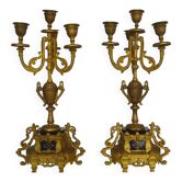 Paire de candélabres à 4 branches bronze et marbre style Napoléon III, XIXè