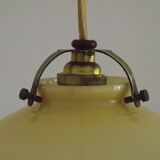 Vintage French Art Deco Yellow & White Glass Pendant Light Frilled 5495