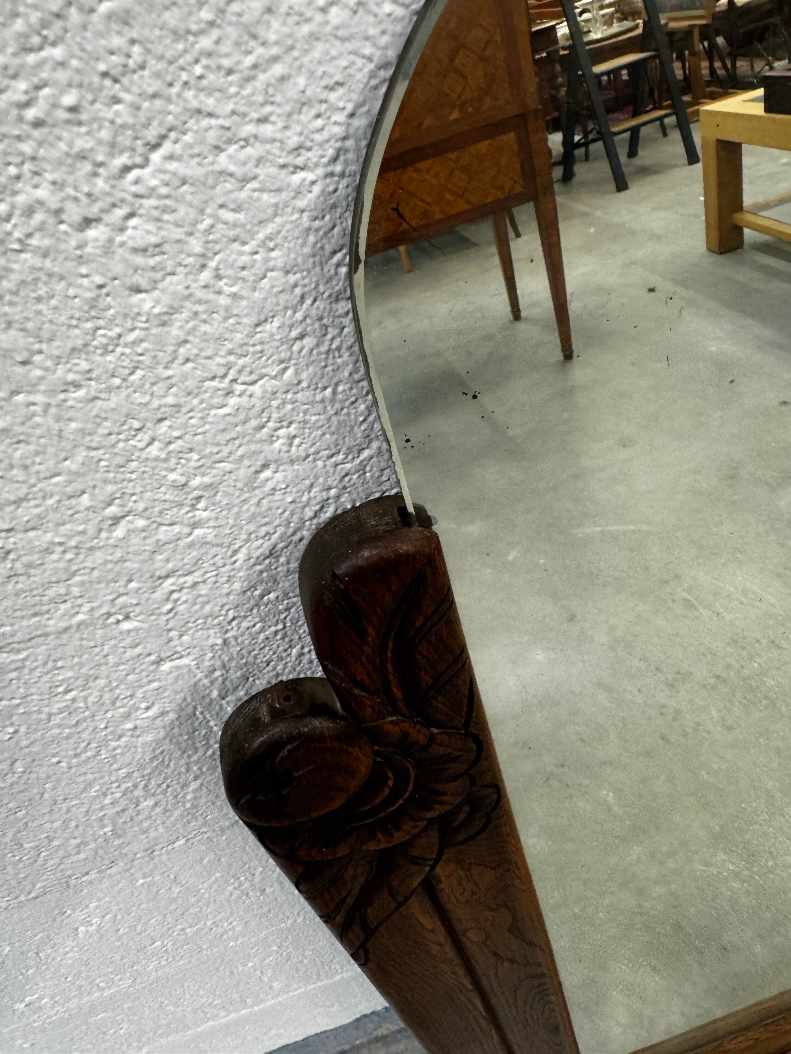 Art Deco mirror in carved oak – 1930s – 102 x 78 cm