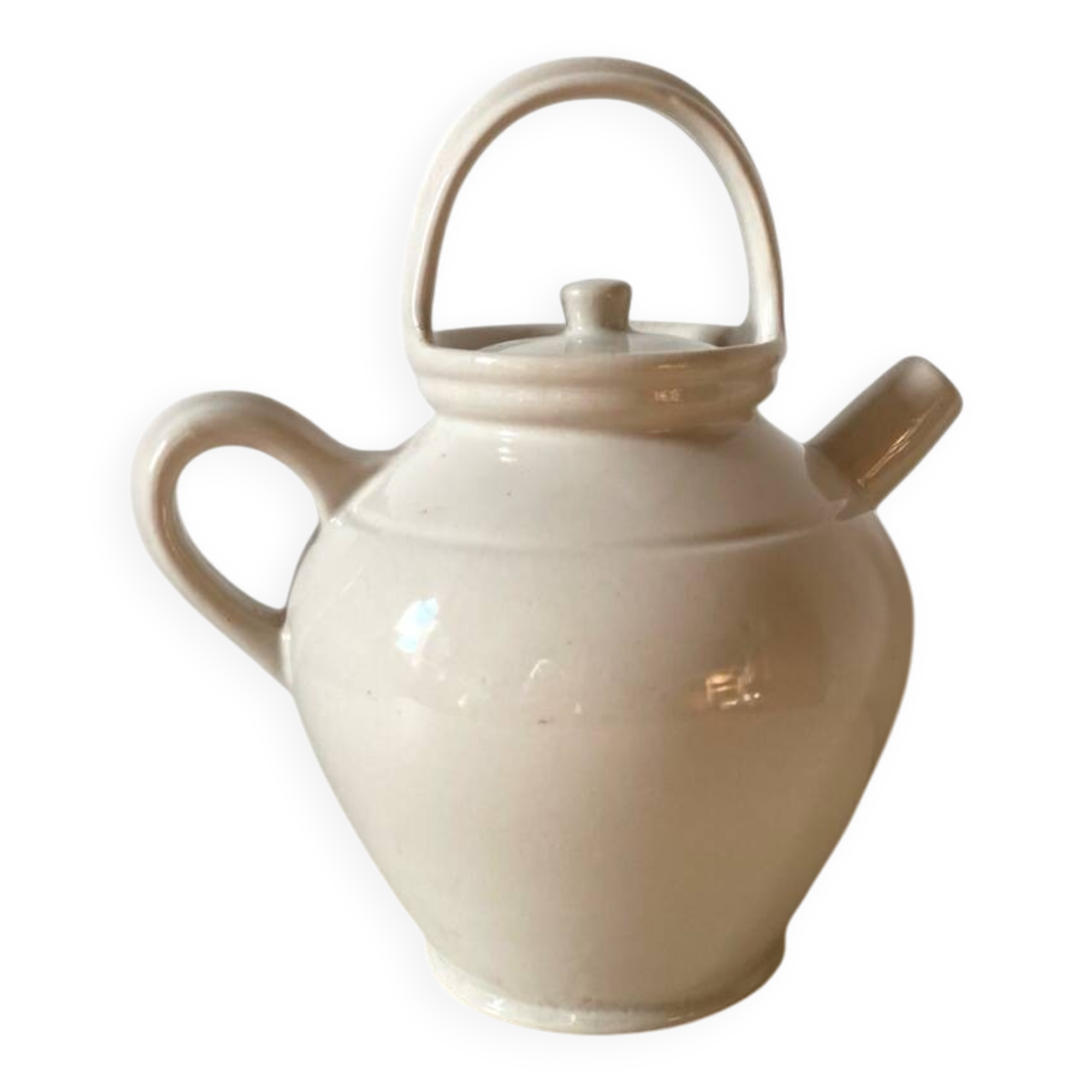 Théière Ancienne Digoin - Porcelaine Blanche - Style Art Déco - Années 1940