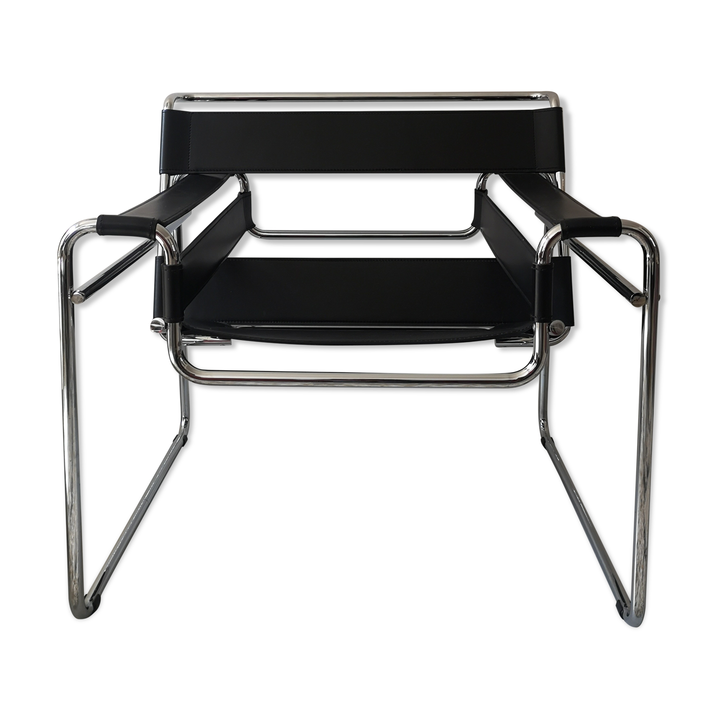 Wassily B3 armchair in black leather Marcel Breuer, Bauhaus 1970