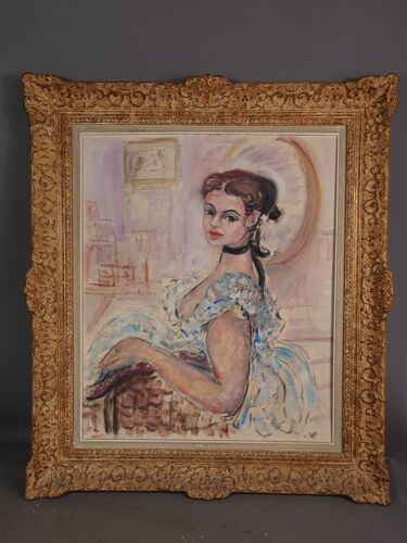 Portrait jeune femme Vincent Roux 1928-1991 huile sur panneau 83x72 cm SB