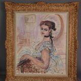 Portrait young woman Vincent Roux (1928-1991) oil on panel 83x72 cm SB