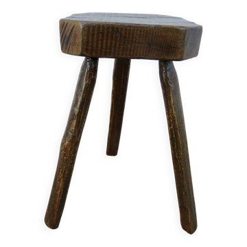 Tripod farm stool, hexagonal seat, solid wood, 1950s-60s.