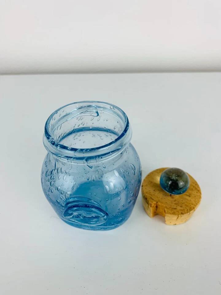 Bonbonnière verre bullé de Biot, bleu