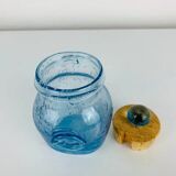 Bonbonnière verre bullé de Biot, bleu
