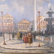 Post-impressionist painting Oil panel signed H. Wood Place Concorde PARIS