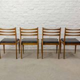 Solid Wood Ladder Dining Chairs with Square Black Leatherette Seating 1960s