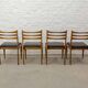 Solid Wood Ladder Dining Chairs with Square Black Leatherette Seating 1960s