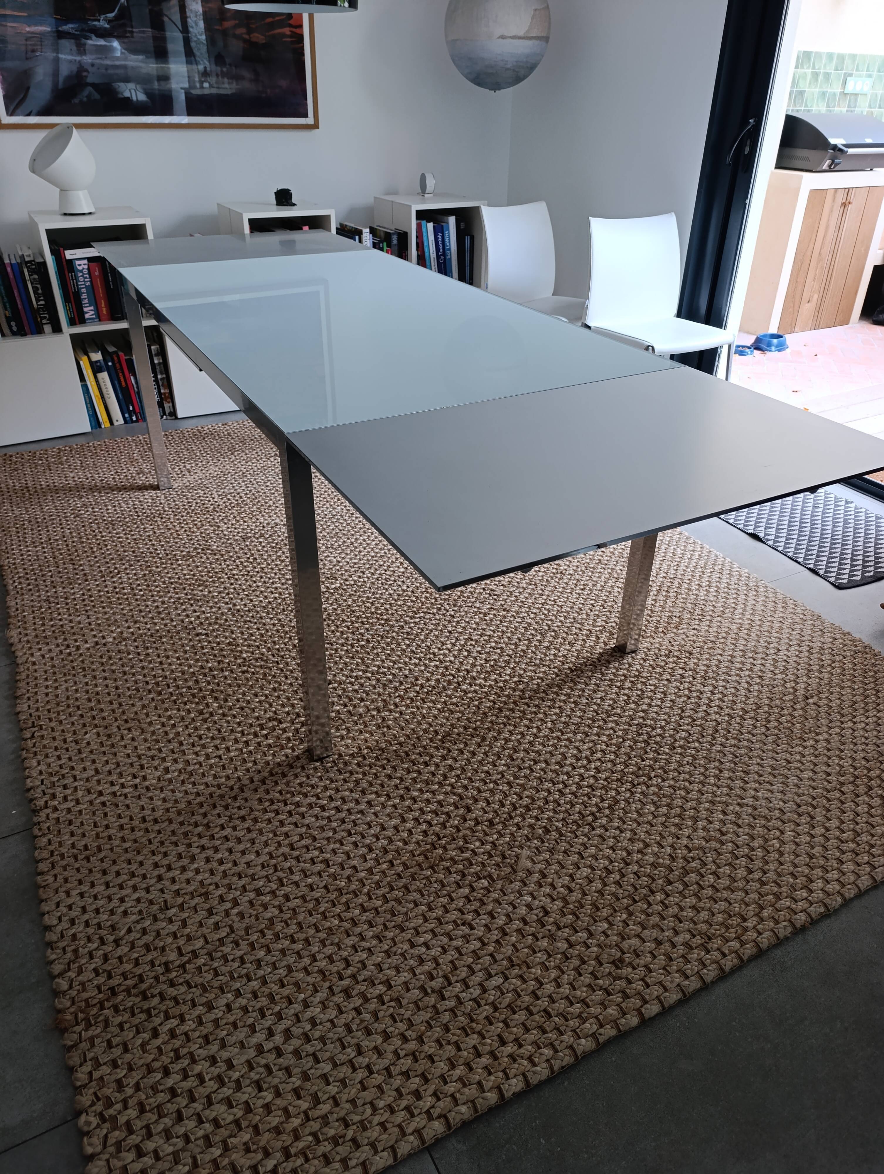 Glass and brass table with MDF extensions