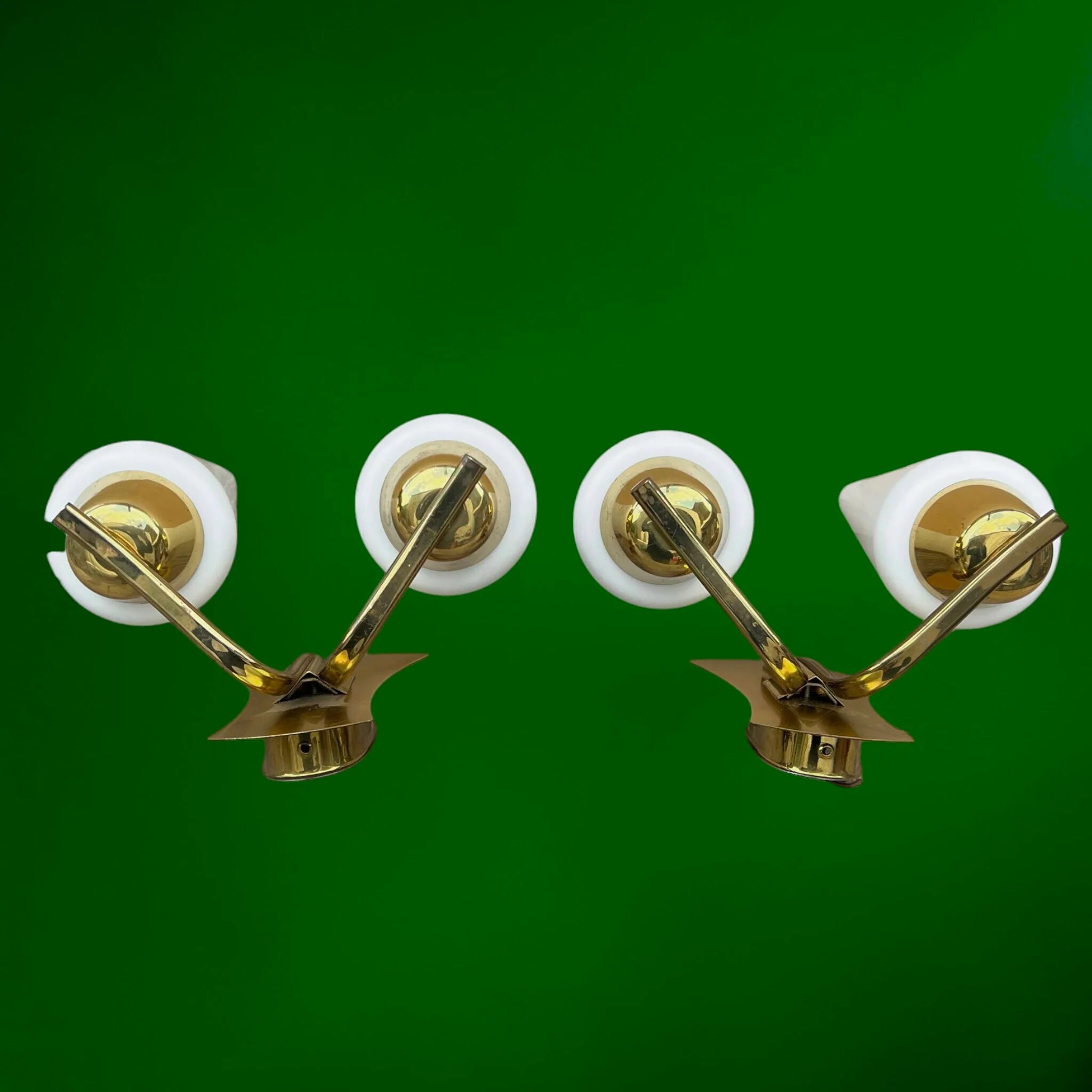 Pair of double wall sconces in brass and opaline – 1950s
