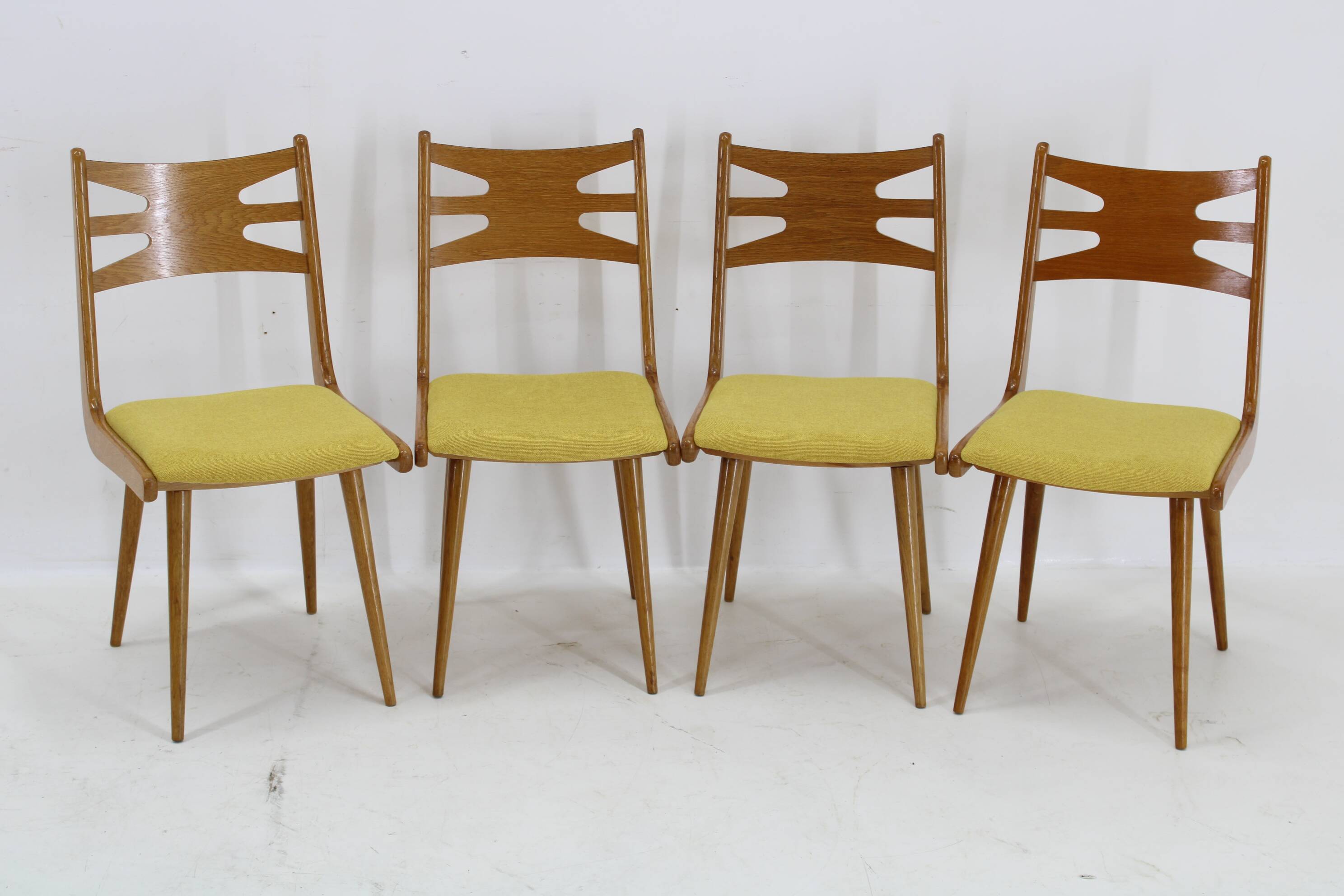 1960s Set of Four Restored Rare Dining Chairs, Czechoslovakia