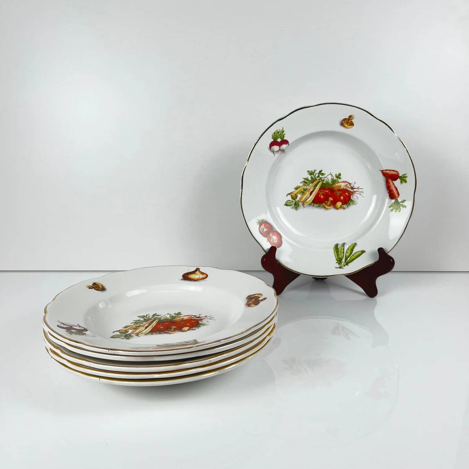 Set of 6 KG Lunéville "Le Potager" soup plates, 1950/70