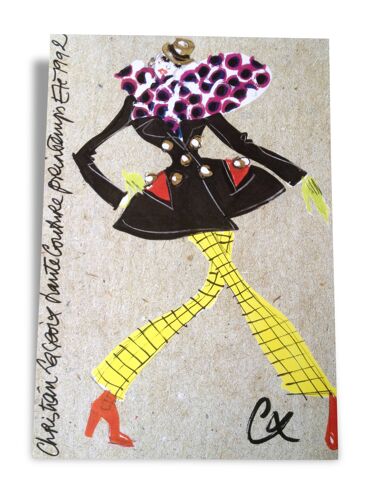 CHRISTIAN LACROIX : Jolie illustration vintage de mode sur papier cartonné.  Epoque : années 90. | Selency