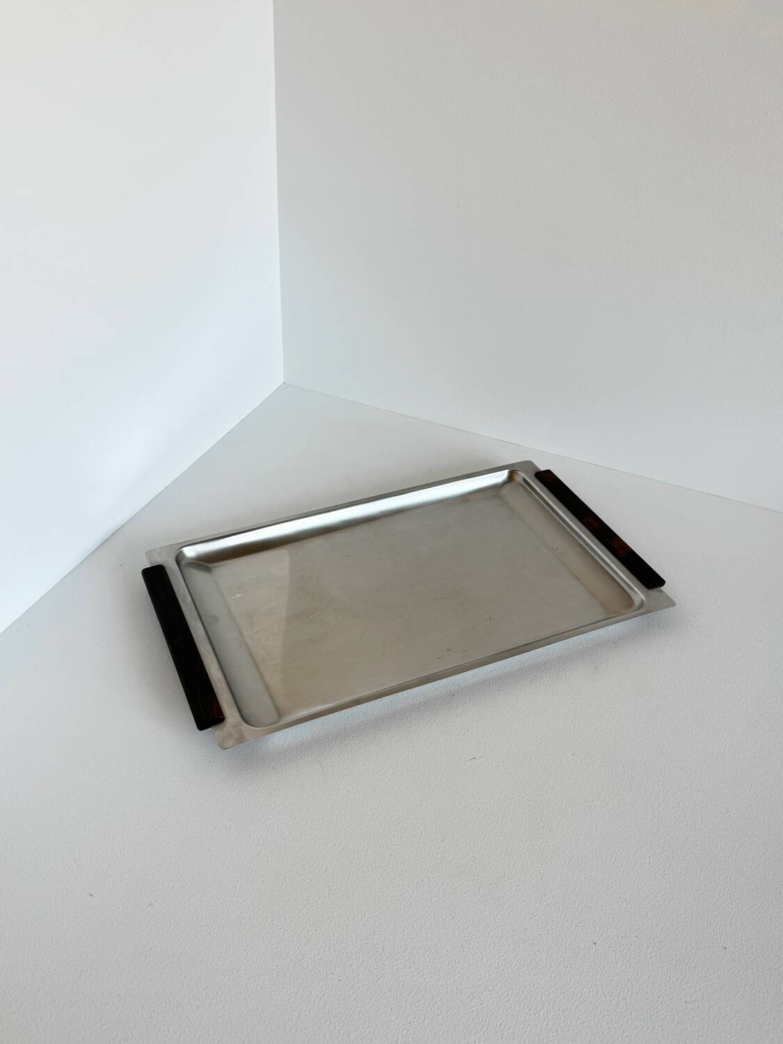 Vintage Stainless Steel With Wood Handles Serving Platter