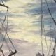 Tableau de G. Bournonville, signé et daté 1986, huile sur carton, bateaux à quai