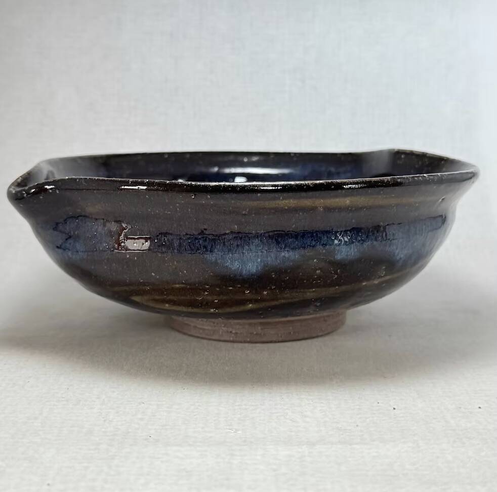 Ao-Hagi Blue Serving Bowl by Seigan Yamane, Contemporary Hagi Ware, Japan