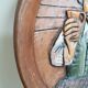Vintage Embossed Clay Plate: Man Drinking, Retro Wall Decor