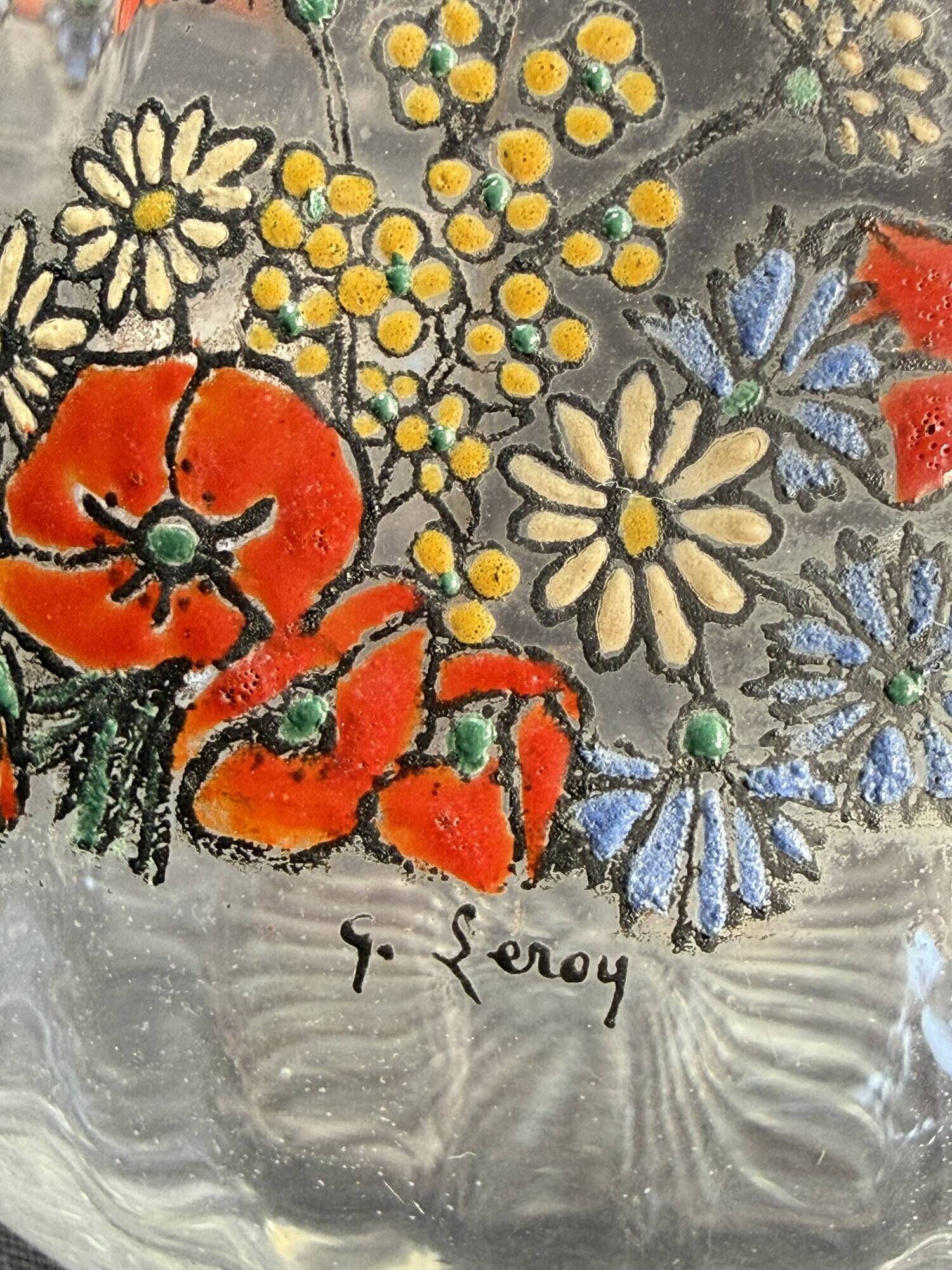 Enamelled glass service signed