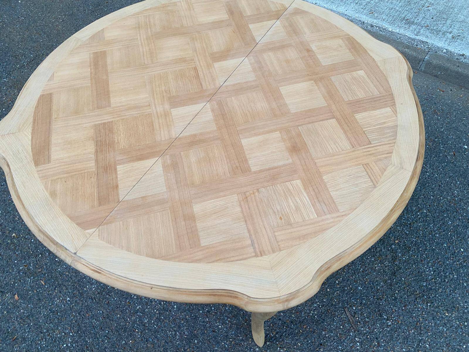 Round extendable dining table Louis XV stripped in solid cherry wood 1960