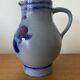 Antique Blue Stoneware Pitcher Deco Flowers 2 Liters Vintage
