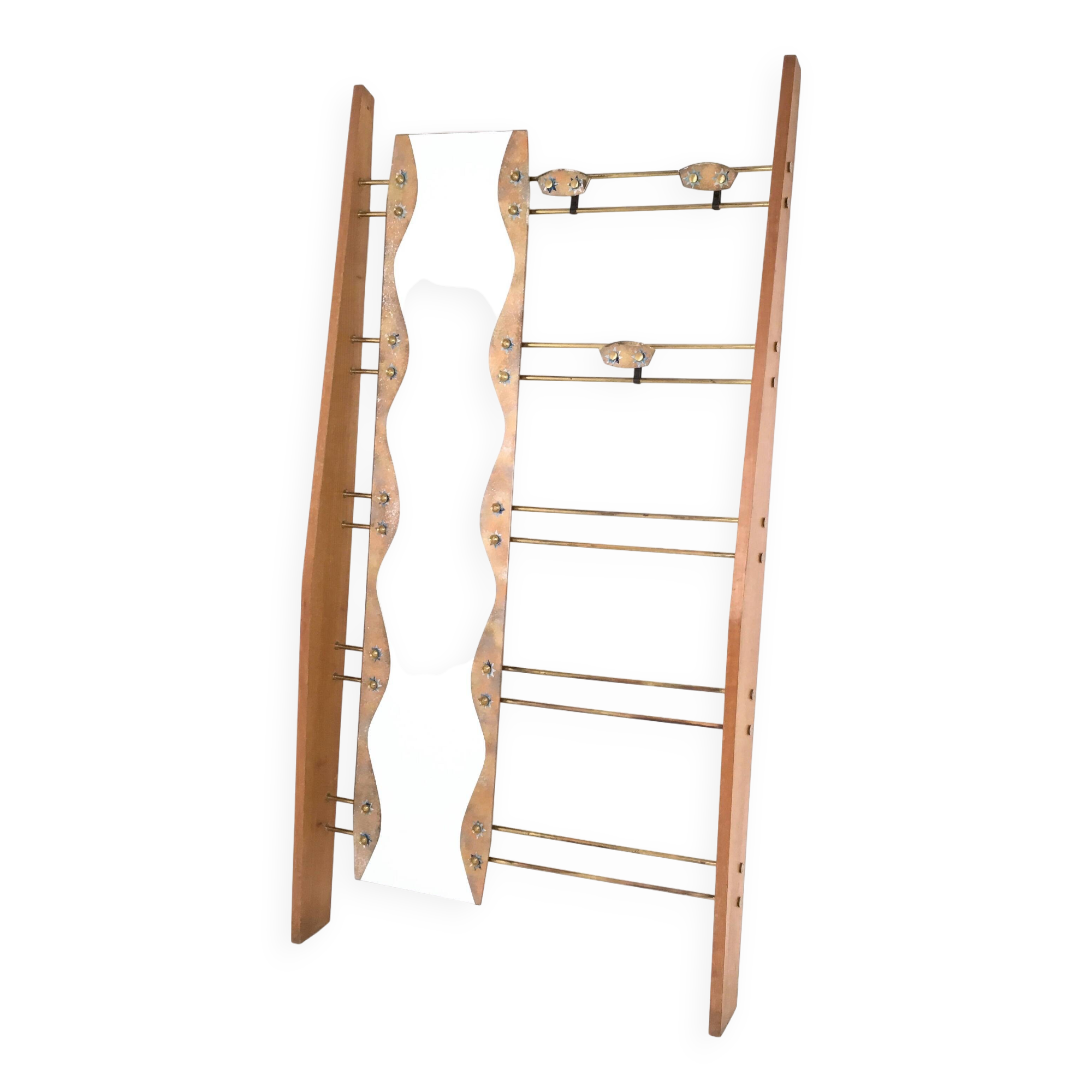Cherry Veneer Entryway Coat Rack with Mirror, Italy