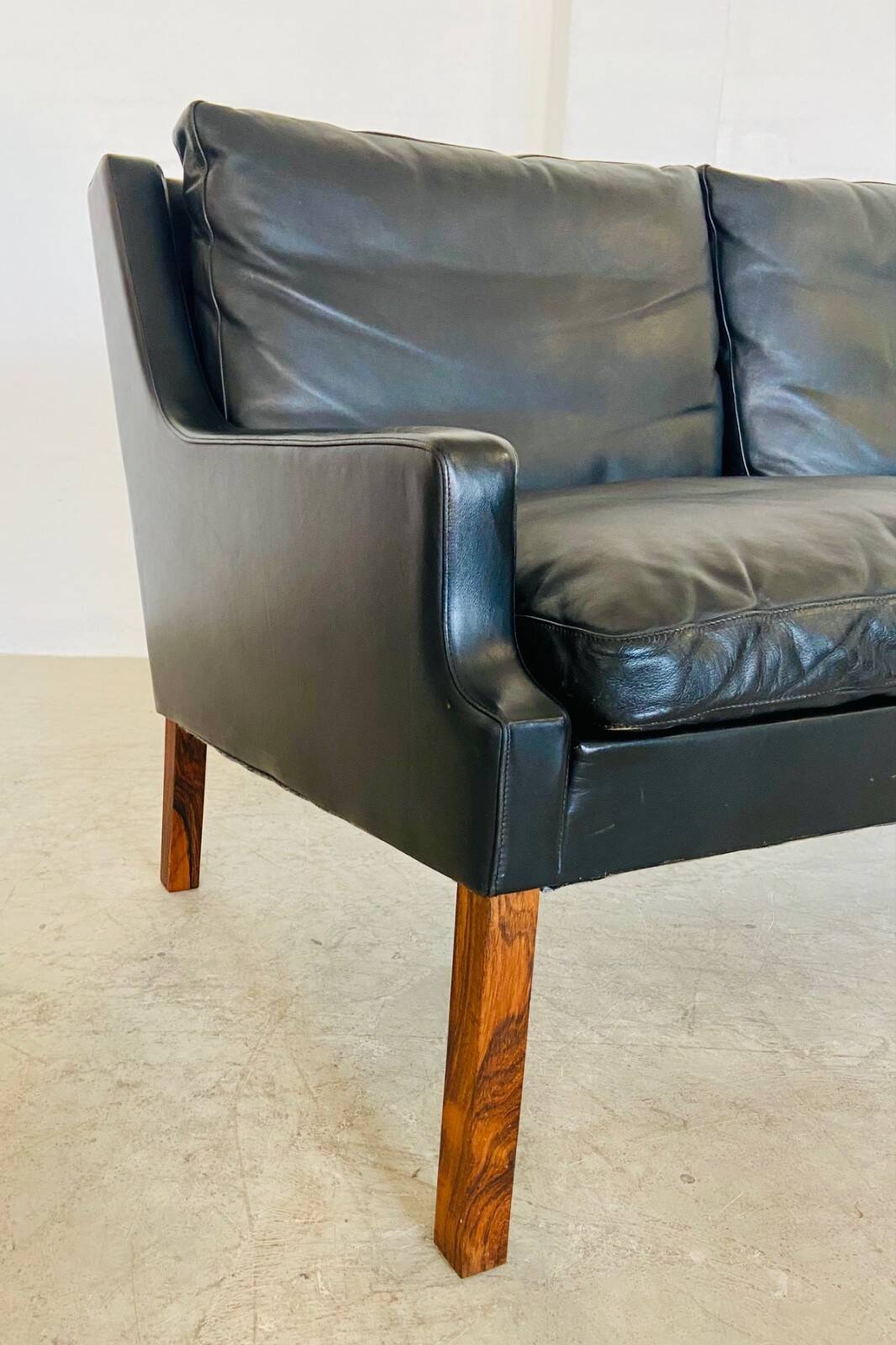 Canapé 2 personnes G. Thams vintage rétro danois du milieu du siècle en cuir noir