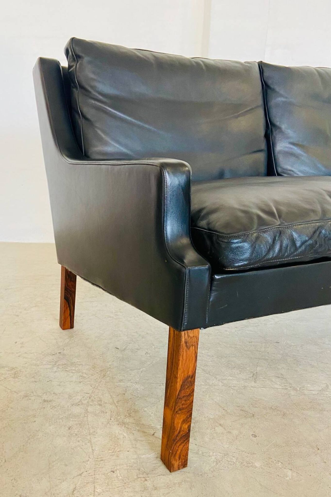 Vintage retro Danish mid-century G. Thams 2 person sofa in black leather