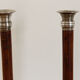 Pair of Indian candle holders, wood and silver metal