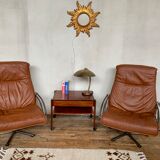 Pair of Scandinavian leather relax vintage armchairs brand Kebe