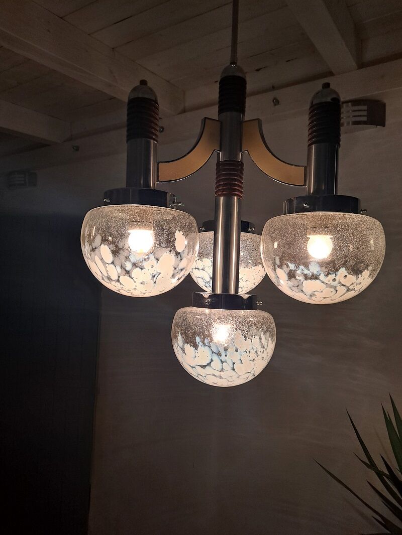 Large Italian Mid Century  Chandelier Pendant Murano Glass