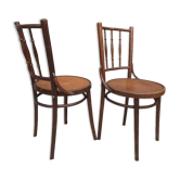 Pair chairs bistrot Thonet pyrograved design 1900 Art Nouveau