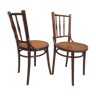 Pair chairs bistrot Thonet pyrograved design 1900 Art Nouveau