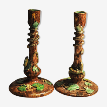 Pair of candlesticks in dabbling Thomas Sergeant
