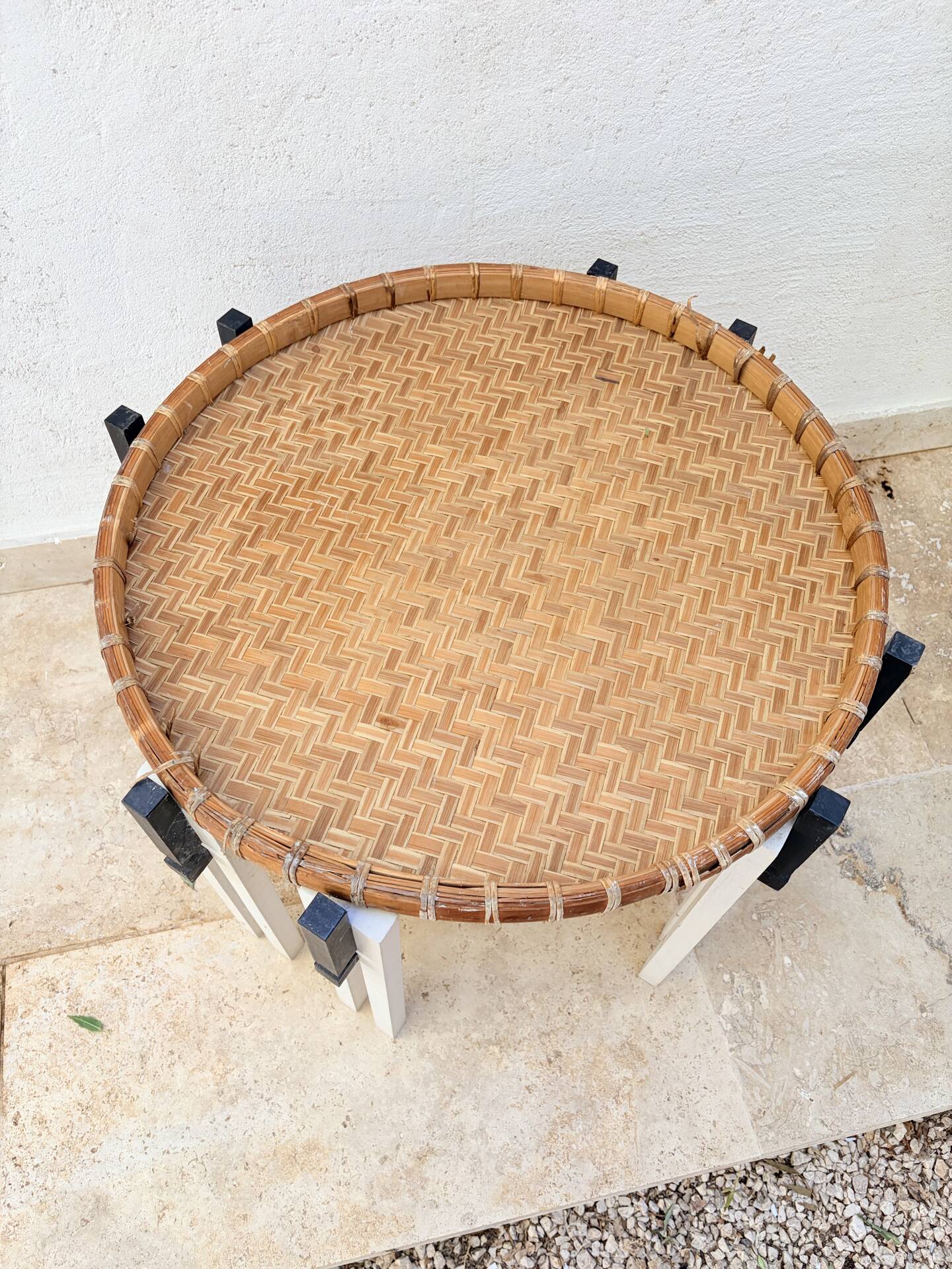 Vintage coffee table wood and rattan 1960