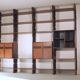Bibliothèque modulaire en bois de rose grande unité murale composable